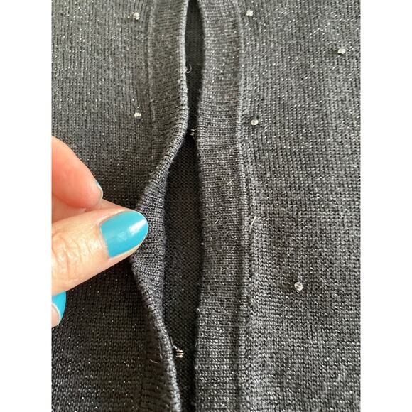 Emma James Silk Blend Black Beaded Metallic Thread Hook Front Cardigan‎ Sz S - Picture 4 of 10